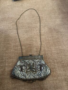 Vintage-Inspired Beaded Evening Clutch Shoulder Bag - Silver